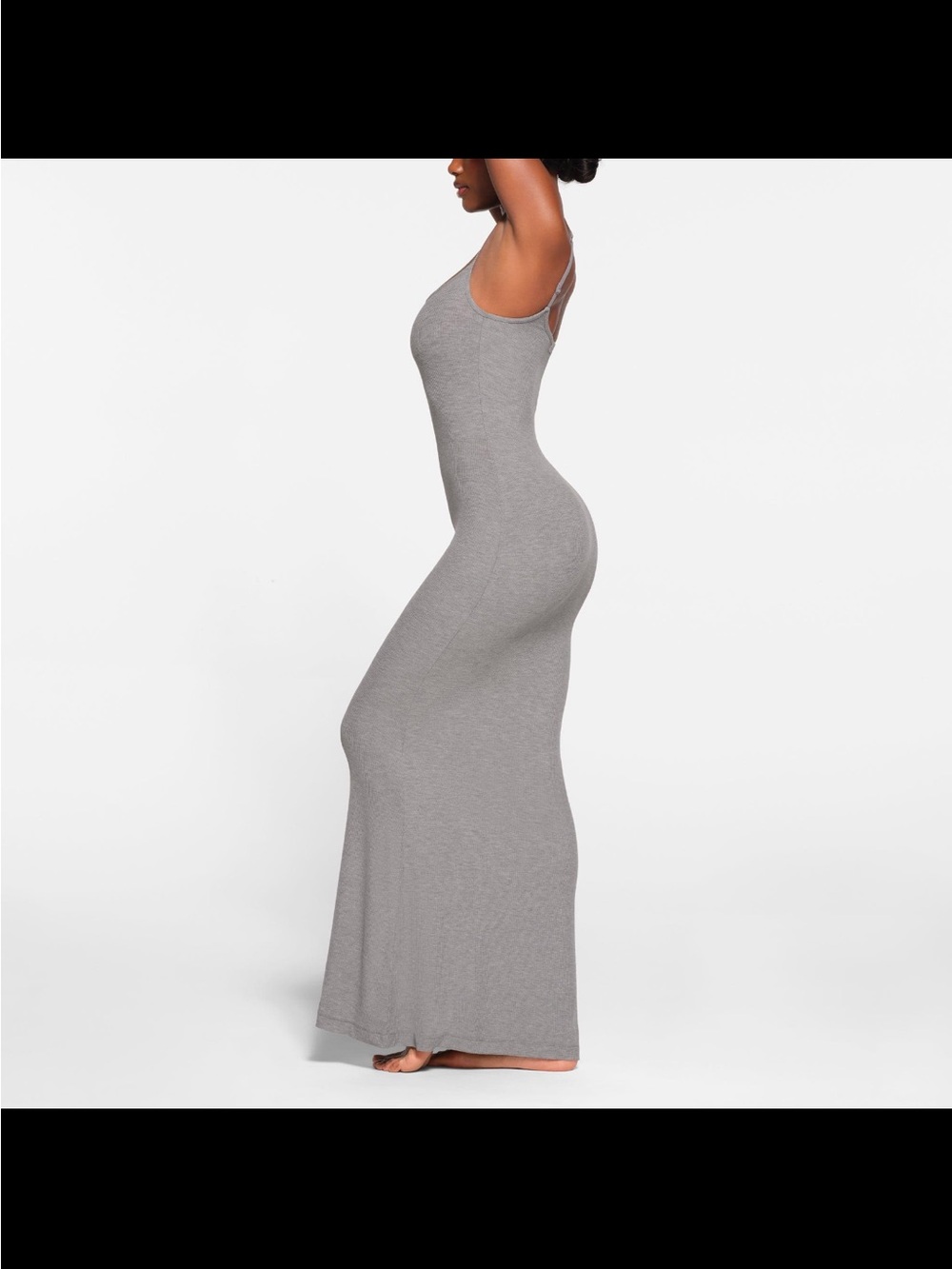 SKIMS Soft Lounge Long Slip Dress Heather Gray Ribbed Maxi Size L - Picture 3 of 13